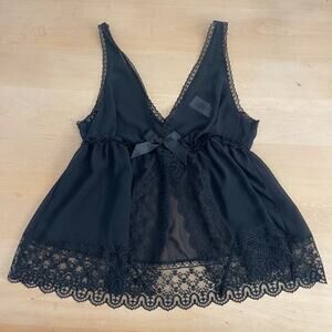 In bloom by Jonquil black baby doll camisole sheer lace with bow size medium